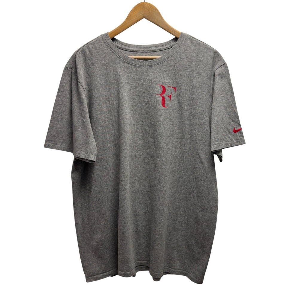 Nike Roger Federer RF Men's Size XL Gray/Red Crewneck Cotton Tennis T-Shirt euc